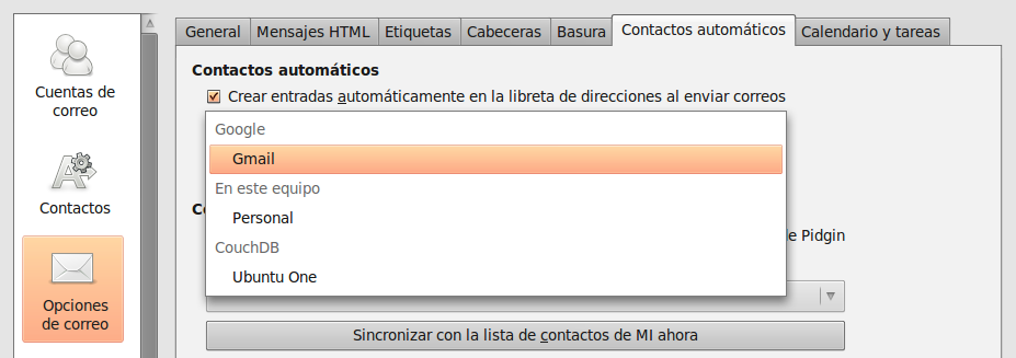 Sincronización de contactos